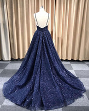 Sparkly Prom Dresses with Spaghetti Straps Aline Long Dark Navy Gorgeous Prom Dress JKL1616|Annapromdress