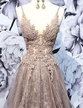 Beautiful Prom Dresses Aline Deep V Neck Open Back Glitter Lace Long Prom Dress JKL1617|Annapromdress