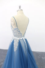 Open Back Prom Dresses A Line Spaghetti Straps Long Prom Dress Deep V Neck Evening Dress JKL1620|Annapromdress