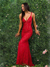 Red Prom Dresses with Straps Sheath Column Open Back Lace Sexy Backless Prom Dress JKL1622|Annapromdress