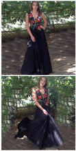 Chic Prom Dresses V Neck Aline Floor-length Appliques Ruffles Sexy Long Prom Dress JKL1629|Annapromdress