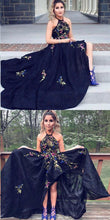 Black Prom Dresses Halter Aline Open Back Lace Sexy Open Back High Low Prom Dress JKL1630|Annapromdress