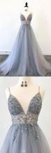 Sparkly Prom Dresses Aline Spaghetti Straps Long Grey Prom Dress Fashion Evening Dress JKL1635|Annapromdress