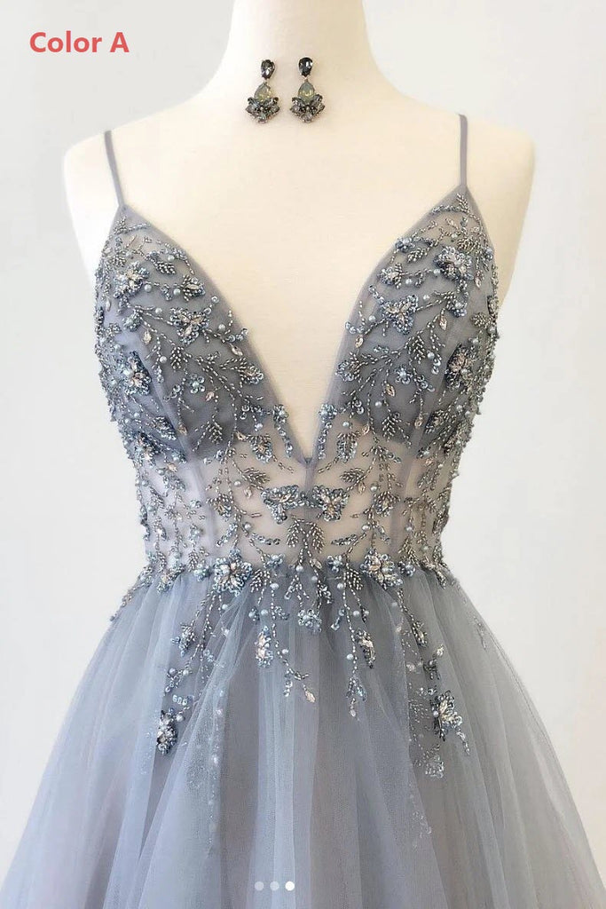 Sparkly Prom Dresses Aline Spaghetti Straps Long Grey Prom Dress Fashi ...