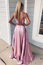 Two Piece Prom Dresses with Straps Aline Open Back Deep Slit Long Pink Lace Prom Dress JKL1637|Annapromdress