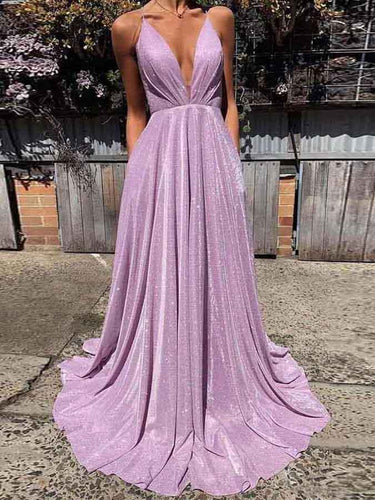 Backless Prom Dresses Spaghetti Straps Aline Sparkly Lilac Prom Dress Fashion Evening Dress JKL1639|Annapromdress