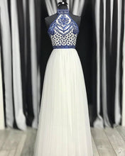 Halter Prom Dresses Open Back High Neck Aline Long Embroidery Tulle White Prom Dress JKL1640|Annapromdress