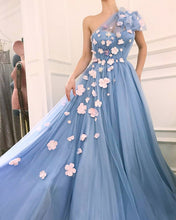 One Shoulder Prom Dresses Aline Pink Hand-Made Flower Lavender Cheap Long Prom Dress JKL1642|Annapromdress