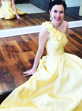 One Shoulder Prom Dresses Aline Taffeta Yellow Prom Dress Long Evening Dress JKL1648|Annapromdress