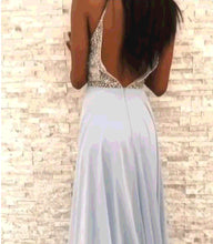 Open Back Prom Dresses with Fine Straps A Line Rhinestone Long Sky Blue Prom Dress JKL1650|Annapromdress