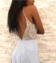 Open Back Prom Dresses with Fine Straps A Line Rhinestone Long Sky Blue Prom Dress JKL1650|Annapromdress