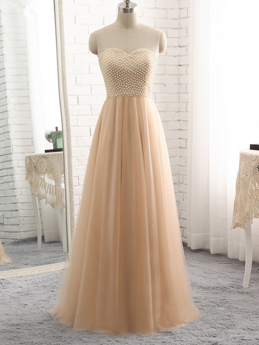 Beautiful Prom Dresses Sweetheart Aline Floor-length Pearls Long Tulle Prom Dress JKL1654|Annapromdress