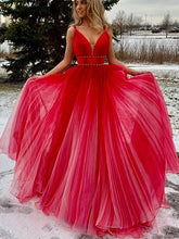 Red Prom Dresses with Straps Sweep Train A Line Ruffles Simple Long Prom Dress JKL1655|Annapromdress