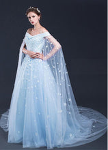 Light Sky Blue Prom Dresses Off-the-shoulder Sweep/Brush Train Tulle Prom Dress/Evening Dress JKL166