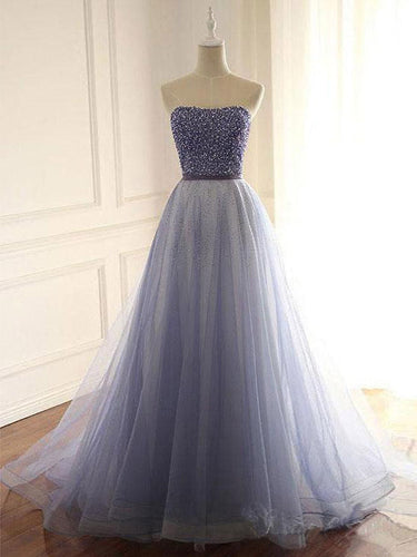 Beautiful Prom Dresses Strapless A Line Lavender Prom Dress Beaded Evening Dress JKL1660|Annapromdress