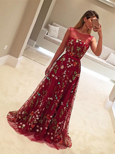Lace Prom Dresses Scoop Burgundy Aline Cheap Prom Dress Long Evening Dress JKL1663|Annapromdress