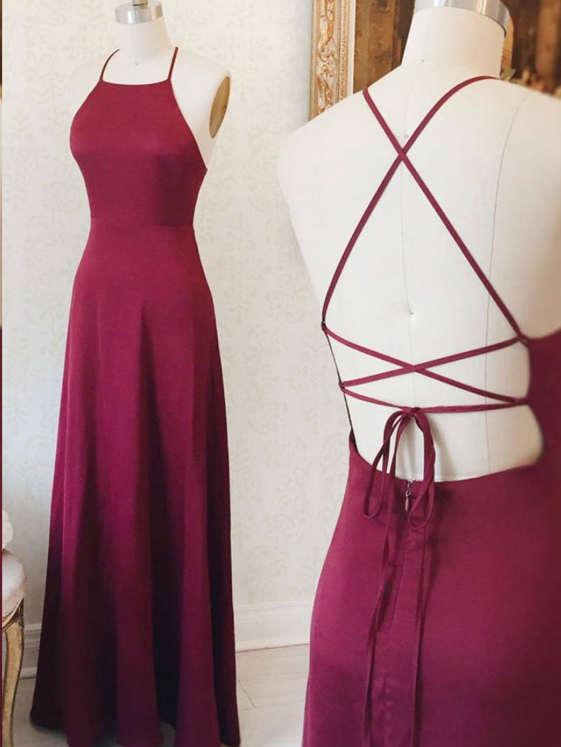 Simple Prom Dresses Spaghetti Straps Aline Open Back Burgundy Long Prom Dress JKL1664|Annapromdress