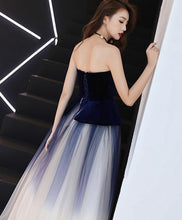 Cheap Prom Dresses Strapless A-line Royal Blue Velvet Long Ombre Prom Dress JKL1669|Annapromdress