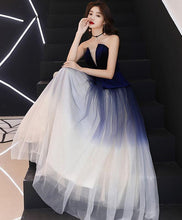 Cheap Prom Dresses Strapless A-line Royal Blue Velvet Long Ombre Prom Dress JKL1669|Annapromdress
