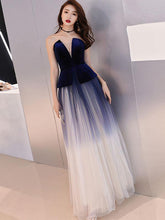 Cheap Prom Dresses Strapless A-line Royal Blue Velvet Long Ombre Prom Dress JKL1669|Annapromdress