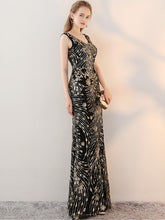 Black Prom Dresses with Straps Sheath Gold Lace Long Sparkly Black Prom Dress JKL1671|Annapromdress