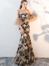 Half Sleeve Prom Dresses Mermaid Key Hole Back Tulle Long Floral Lace Prom Dress JKL1673|Annapromdress