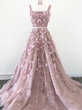 Lace Prom Dresses with Straps Aline Hand-Made Flower Beaded Long Sparkly Prom Dress JKL1677|Annapromdress