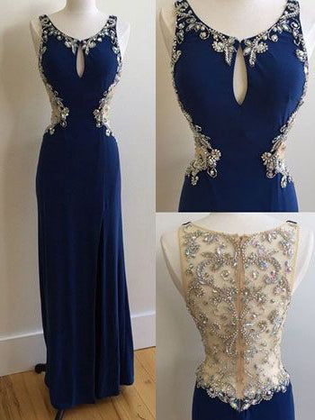 Sexy Prom Dresses Scoop Sheath/Column Royal Blue Long Prom Dress/Evening Dress JKL167
