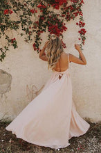 Simple Prom Dresses with Spaghetti Straps Aline V neck Open Back Pink Prom Dress JKL1690|Annapromdress