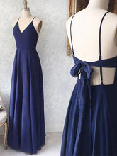 Simple Prom Dresses A-line Floor-length Dark Navy Long Open Back Cheap Prom Dress JKL1693|Annapromdress