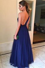 One Shoulder Prom Dresses A-line Dark Navy Long Cheap Backless Prom Dress JKL1694|Annapromdress