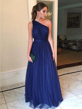 One Shoulder Prom Dresses A-line Dark Navy Long Cheap Backless Prom Dress JKL1694|Annapromdress