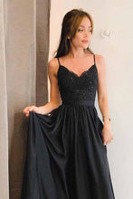 Black Prom Dresses with Spaghetti Straps A-line Long Cheap Slit Prom Dress JKL1696|Annapromdress