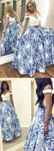 Two Piece Prom Dresses A-line Floral Print Long Open Back Satin Prom Dress JKL1699|Annapromdress