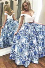 Two Piece Prom Dresses A-line Floral Print Long Open Back Satin Prom Dress JKL1699|Annapromdress