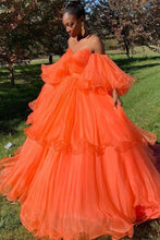 Long Sleeve Prom Dresses Ball Gown Sweetheart Orange Tulle Long Prom Dress JKL1700|Annapromdress