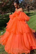 Long Sleeve Prom Dresses Ball Gown Sweetheart Orange Tulle Long Prom Dress JKL1700|Annapromdress