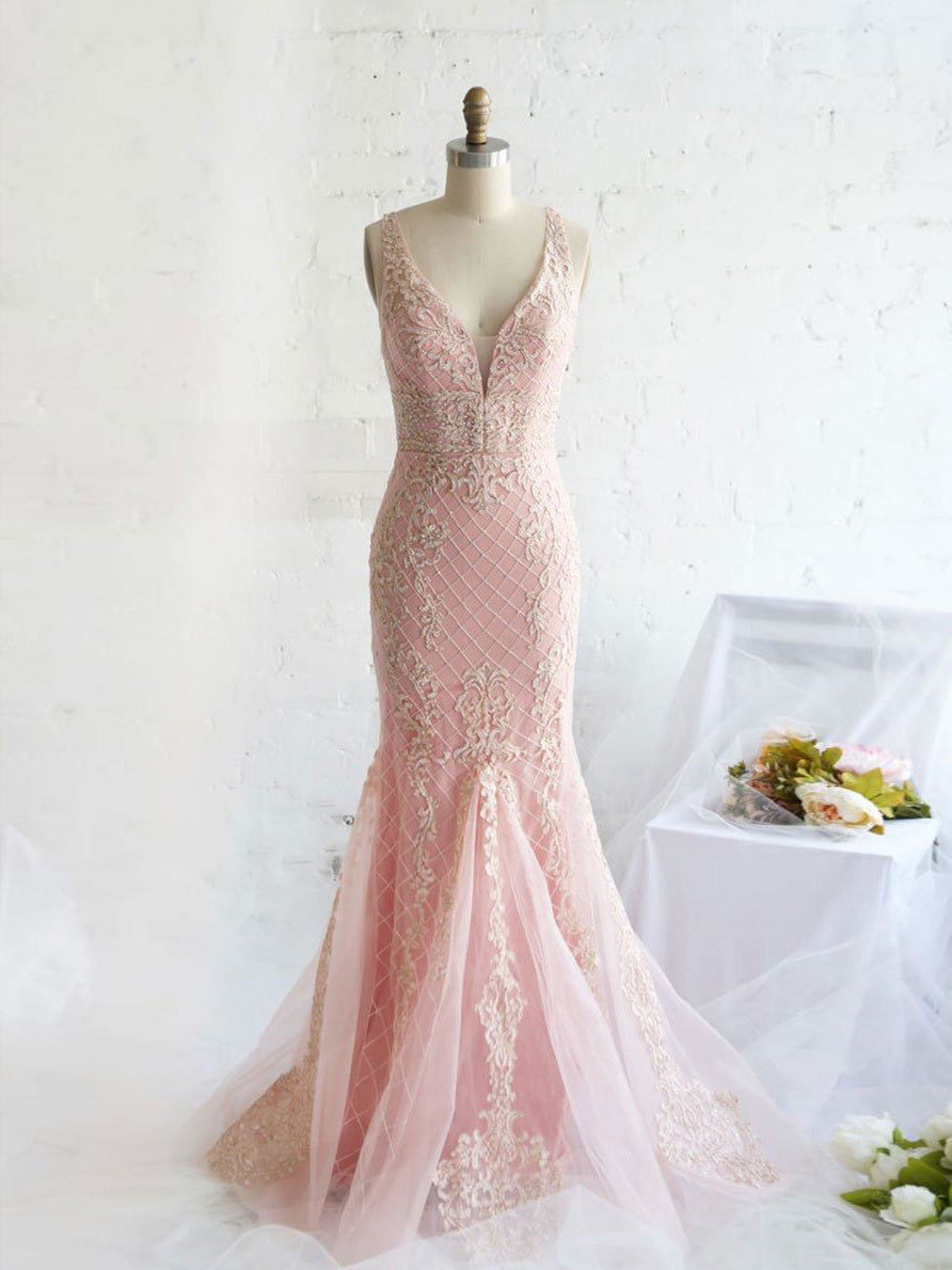 Beautiful Prom Dresses with Straps Mermaid Open Back Pink Prom Dress Long Evening Dress JKL1704|Annapromdress