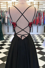 Black Prom Dresses with Spaghetti Straps V-neck Aline Long Open Back Prom Dress JKL1709|Annapromdress