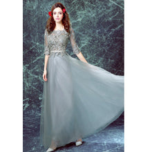 Chic Prom Dresses Scoop Floor-length Half Sleeve Long Lavender Prom Dress/Evening Dress JKL171