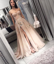 Long Prom Dresses Aline Sweep Train Sweetheart Embroidery Slit Prom Dress JKL1712|Annapromdress