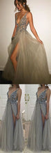 Sexy Prom Dresses V-neck A-line Floor-length Tulle Prom Dress/Evening Dress JKL173