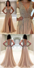 Beautiful Prom Dresses V-neck Slit Sexy Rhinestone Prom Dress/Evening Dress JKL175