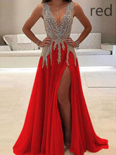 Beautiful Prom Dresses V-neck Slit Sexy Rhinestone Prom Dress/Evening Dress JKL175|Annapromdress