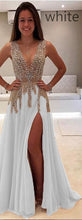Beautiful Prom Dresses V-neck Slit Sexy Rhinestone Prom Dress/Evening Dress JKL175|Annapromdress