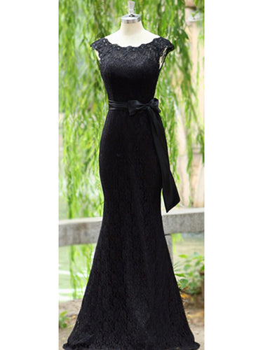 Black Prom Dress Scoop Floor-length Lace Long Bowknot Prom Dress/Evening Dress JKL178