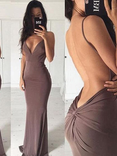 Chocolate Sexy Prom Dresses Spaghetti Straps Sheath/Column Long Prom Dress/Evening Dress JKL182