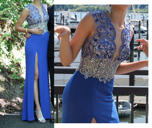 Royal Blue Prom Dresses Slit Sheath/Column Floor-length Sexy Prom Dress/Evening Dress JKL184