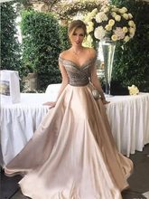 Long Prom Dresses Off-the-shoulder Floor-length Satin Sexy Prom Dress/Evening Dress JKL186|Annapromdress
