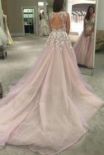 Beautiful Prom Dresses A-line Sweep/Brush Train Tulle Applique Long Prom Dress/Evening Dress JKL187